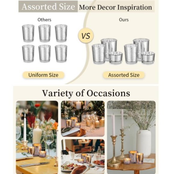 6 pc / 3 sizes - Silver Mercury Glass Tealight / Votive Candle Holder Set - Picture 7 of 9